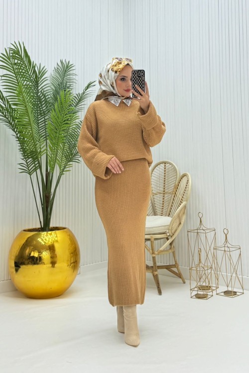 Nagihan Tesettür Takım Camel