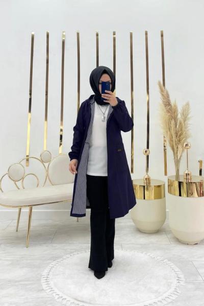 Elçin Tesettür Trenç Lacivert