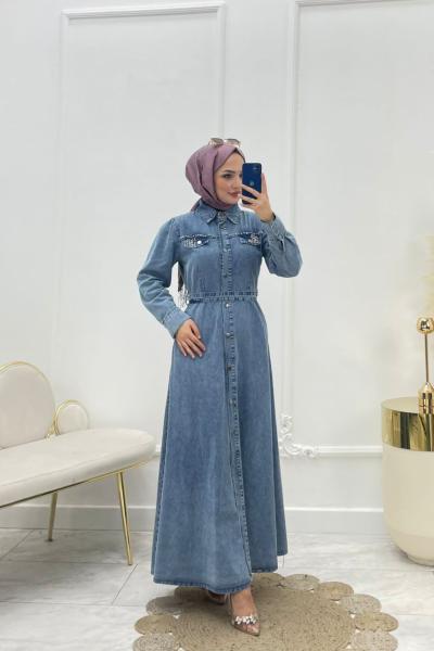 Deniz Tesettür Kot Elbise Mavi