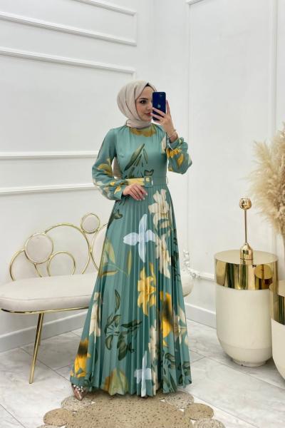 Tarçın Tesettür Elbise Yeşil