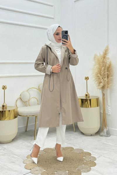 Dünya Çizgili Trenç Taş Rengi