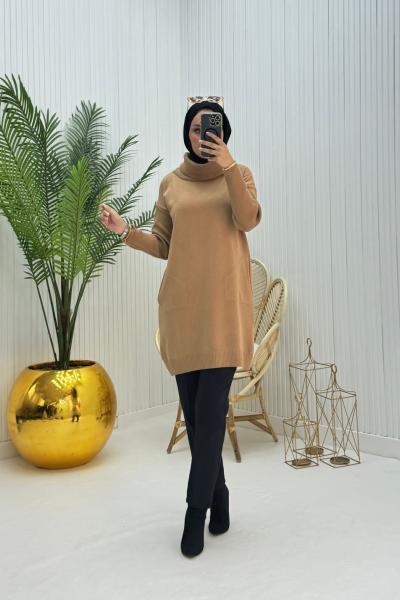 Ceylin Tesettür Triko Tunik Camel