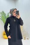 Gözde Bağlamalı Tesettür Elbise Siyah