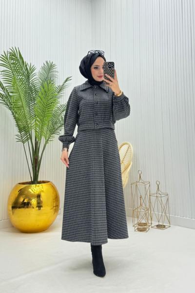 Kaz Ayağı Tesettür Takım Antrasit