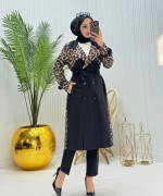 Leopar Tesettür Trenç Siyah  Siyah