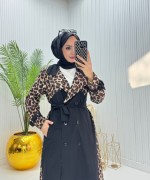 Leopar Tesettür Trenç Siyah  Siyah