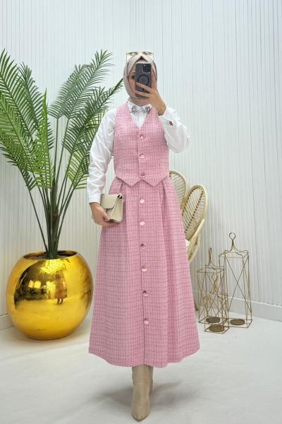 Betty Yelekli Tesettür Takım Pembe