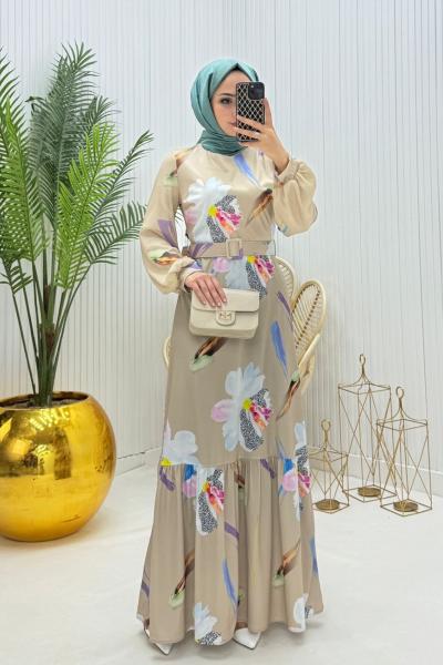 Hüma Tesettür Elbise Vizon