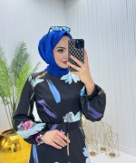 Hüma Tesettür Elbise Siyah Siyah