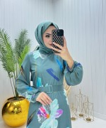 Hüma Tesettür Elbise Mint Yeşili  Mint Yeşili