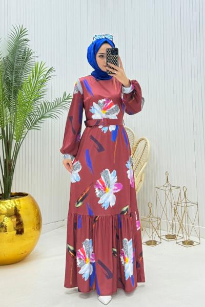 Hüma Tesettür Elbise Kiremit