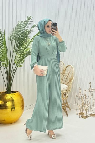 Piliseli Tesettür Tulum Mint