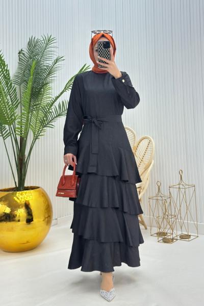 Kat Kat Tesettür Elbise Siyah