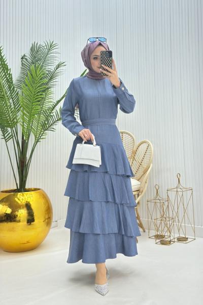 Kat Kat Tesettür Elbise Mavi