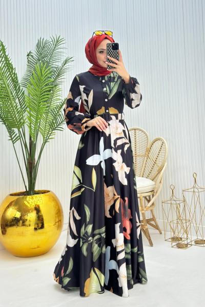 Mimoza Tesettür Elbise Siyah