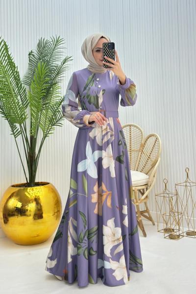 Mimoza Tesettür Elbise Lila