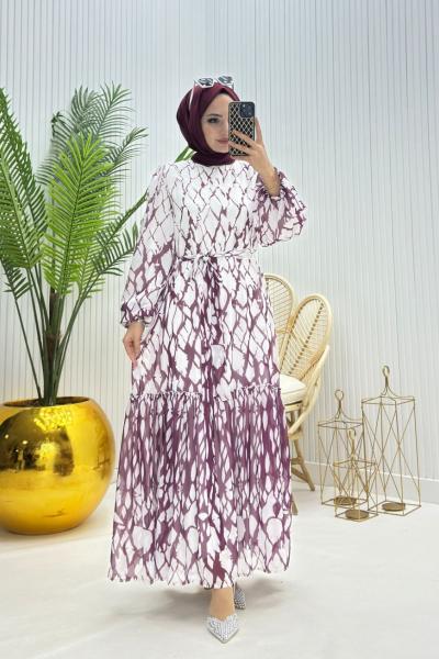 Bahar Teserttür Elbise Bordo