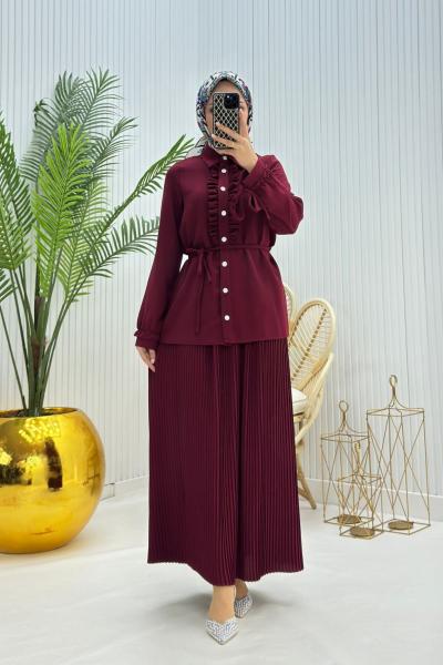 Cevher Tesettür Takım Bordo
