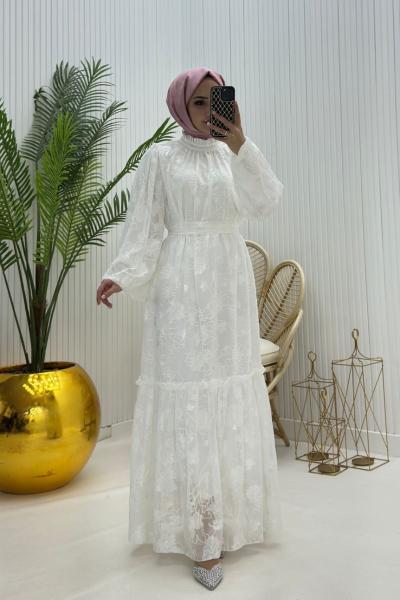 Lavin Tesettür Elbise Beyaz