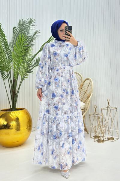 Lavin Tesettür Elbise Saks Mavisi