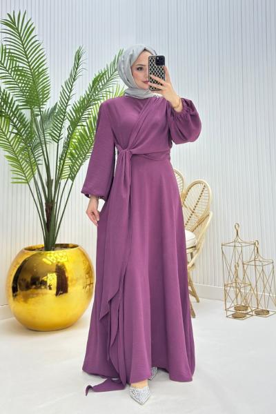 Pırıltı Tesettür Elbise Mor