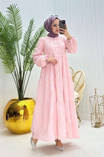 Helen Tesettür Elbise Pembe