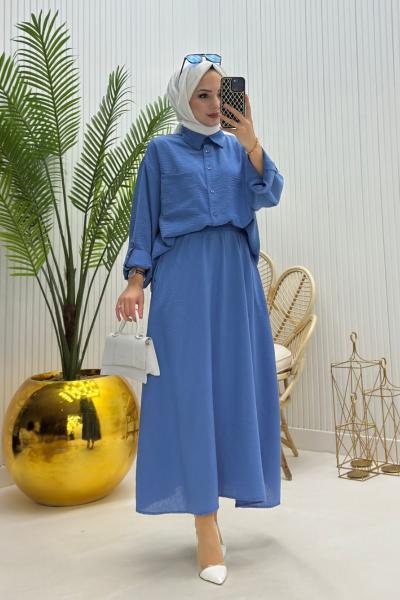 Papatya Tesettür Takım Mavi