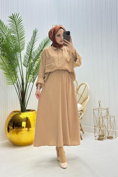 Papatya Tesettür Takım Camel