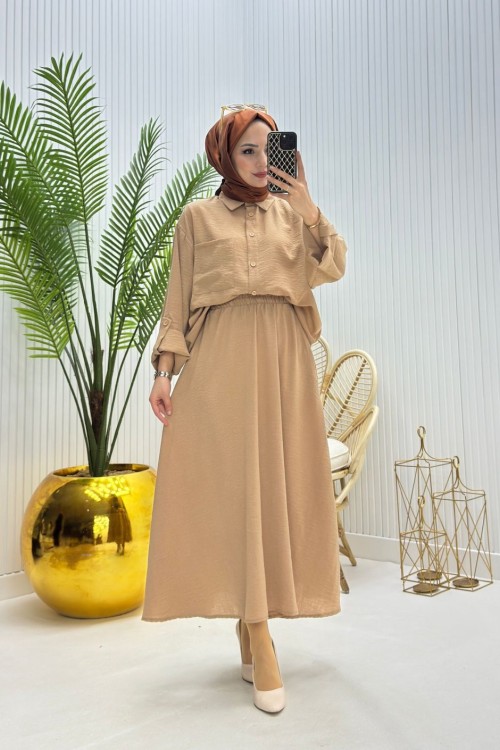 Papatya Tesettür Takım Camel