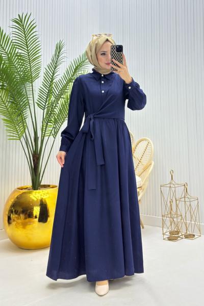 Şahika Tesettür Elbise Lacivert