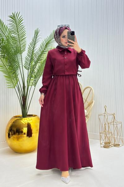 Eylül Tesettür Elbise Bordo