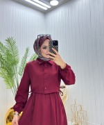 Eylül Tesettür Elbise Bordo Bordo