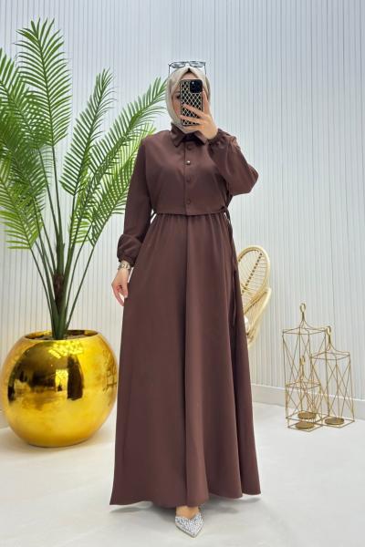 Eylül Tesettür Elbise Kahverengi
