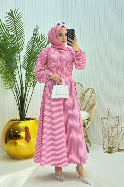 Çizgili Tesettür Elbise
