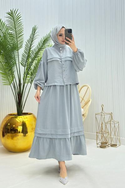 Harika Tesettür Takım Gri