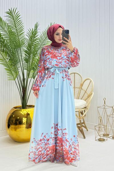 Henna Tesettür Elbise Mavi