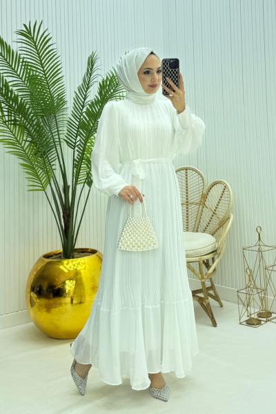 Pera Tesettür Elbise Beyaz