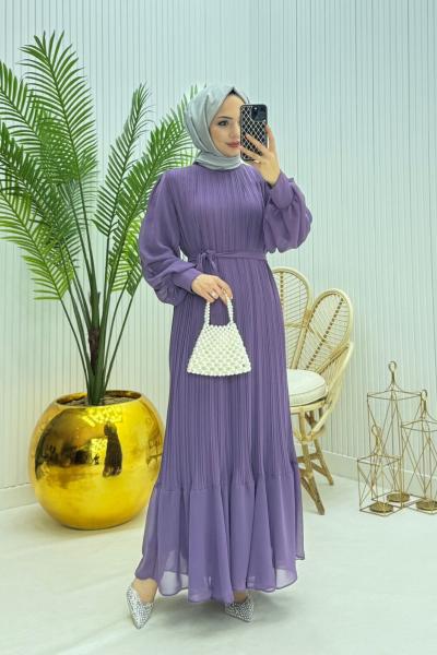 Pera Tesettür Elbise Lila