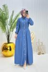 Makaron Tesettür Elbise Mavi