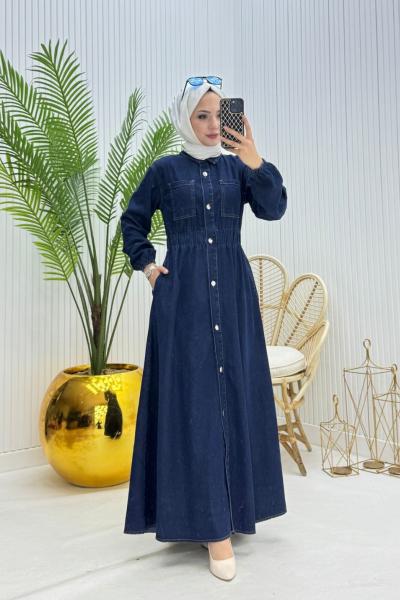 Pervin Tesettür Elbise Lacivert