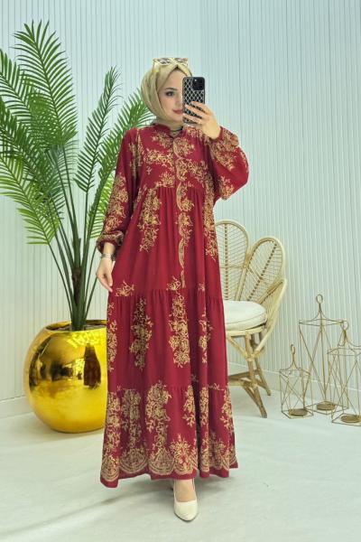 Hilal Tesettür Elbise Bordo