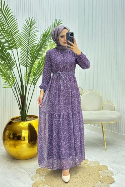 Mery Tesettür Elbise Mor