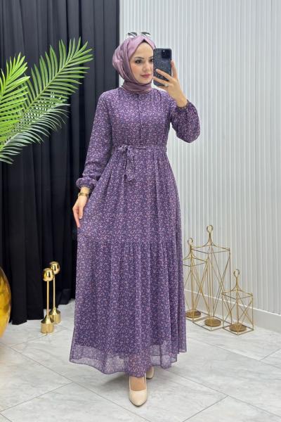Mery Tesettür Elbise Mor