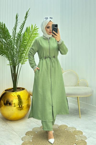 Ribanalı Tesettür Takım Haki