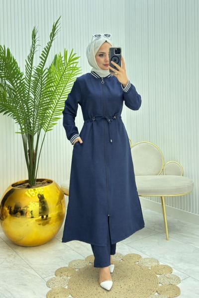 Ribanalı Tesettür Takım Lacivert