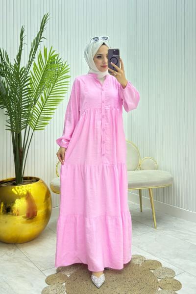 Bal Tesettür Elbise Pembe