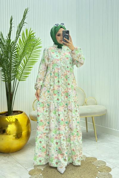 Ebru Tesettür Elbise Yeşil