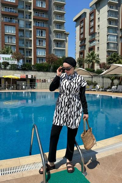 Şahmeran Tesettür Mayo Siyah Beyaz