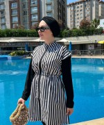 Çizgili Tesettür Mayo Siyah beyaz Siyah