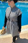 Çizgili Tesettür Mayo Siyah beyaz